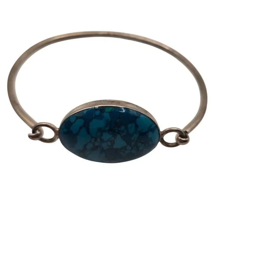 Vintage 90s 925 Sterling Silver Mexico Turquoise Bracelet